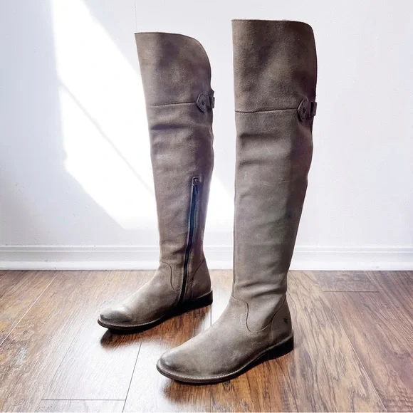 Frye • Shirley OTK Boots over the knee tall suede leather Ash Gray taupe - Picture 2 of 15